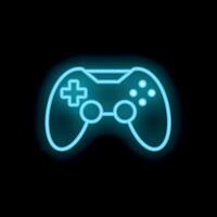 Neon game controller glowing on black background vector