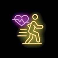 Neon sign showing man running with heartbeat icon vector