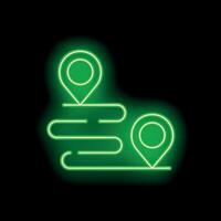 Neon green gps route icon showing location tracking vector