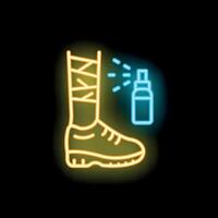 Neon icon of bandaged leg being sprayed with antiseptic vector