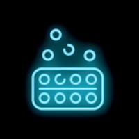 Neon blue blister pack of pills floating with round particles on black background vector