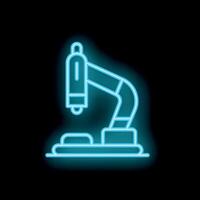 Neon microscope icon glowing on dark background vector