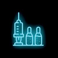 Neon syringe and vial icon representing vaccination vector