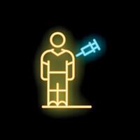 Neon style icon of a soccer player receiving a vaccine injection vector