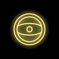 Neon sign representing an eye on black background vector