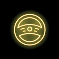 Yellow neon steering wheel glowing on black background vector