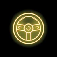 Yellow neon steering wheel glowing on black background vector