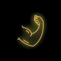 Neon sign showing bicep flexing muscles as symbol of strength vector