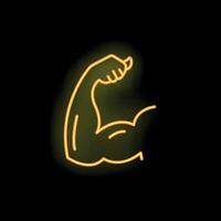 Neon sign showing bicep flexing muscles strength vector