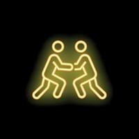 Neon style icon of two people wrestling in dynamic poses vector