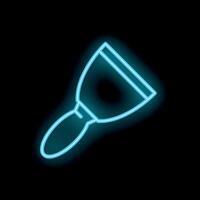 Blue neon spatula icon glowing against a black background vector