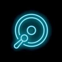 Neon sign of a vinyl record being played with a tonearm on a black background vector