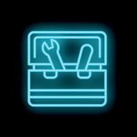 Blue neon toolbox icon glowing on black background vector