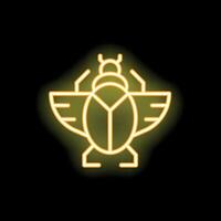 Neon scarab beetle spreading its wings on black background vector