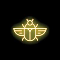 Neon yellow scarab beetle with open wings on black background vector