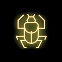 Neon icon of a bug glowing yellow on black background vector