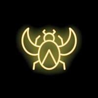 Neon scarab beetle spreading its wings on black background vector