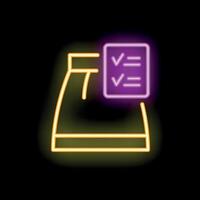 Neon icon of clothing item passing quality control check vector