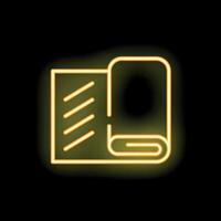 Yellow neon icon of open book glowing on black background vector