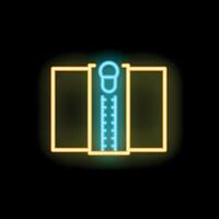 Neon zipper icon glowing on dark background vector