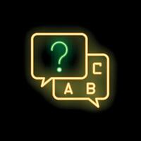 Neon sign showing question mark being answered with multiple choice answers vector