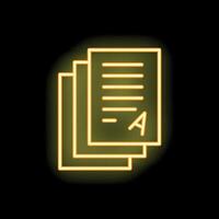 Neon icon of papers with a plus grade showing educational success vector