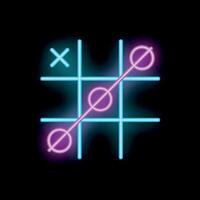 Neon tic tac toe game showing winning line on dark background vector