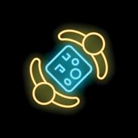 Two people looking at eye test chart with neon light effect vector