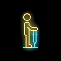 Neon sign of a person standing and using crutches for mobility vector