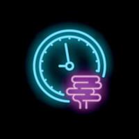 Neon sign representing fast food delivery with clock and burger icon vector