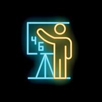 Teacher giving a lecture explaining math formula on blackboard neon sign vector