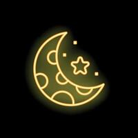 Yellow neon crescent moon with stars shining in the dark vector