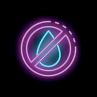 Neon sign showing water drop with diagonal line through it vector