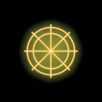 Neon yellow ship steering wheel glowing on black background vector