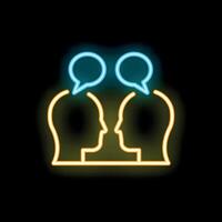 Two people talking with speech bubbles neon sign on black background vector