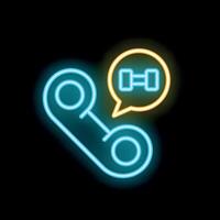 Neon icon of phone receiving call with dumbbell symbol in speech bubble vector
