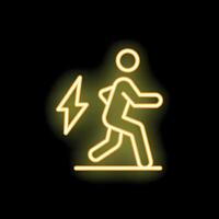 Man running away from lightning bolt neon sign vector