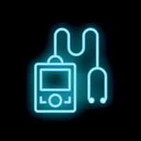 Glowing neon icon of holter monitor and stethoscope for heart rate monitoring vector