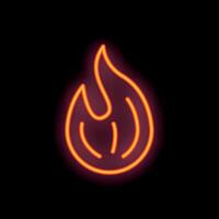 Neon sign representing a burning flame on a black background vector