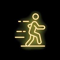 Neon sign of a person running fast on black background vector