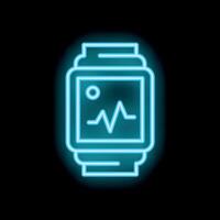 Neon smartwatch displaying a picture icon on black background vector