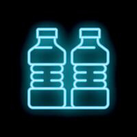 Glowing neon icon of two plastic water bottles on a black background vector