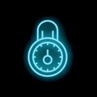 Neon icon of time lock representing deadline and security vector