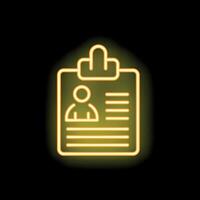 Neon icon of clipboard showing curriculum vitae with candidate information vector
