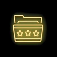Neon icon of folder receiving three star rating on black background vector