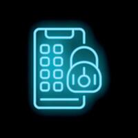 Neon icon of smartphone being locked showing mobile security concept vector
