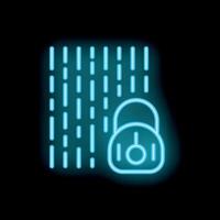 Neon padlock protecting data flow on black background vector