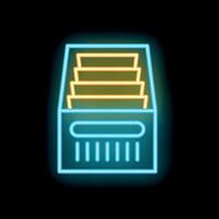 Neon icon of an archive cabinet glowing on black background vector