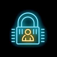 Neon padlock icon symbolizing online security and data protection vector