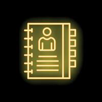 Yellow neon sign of personal notebook with contact information on black background vector